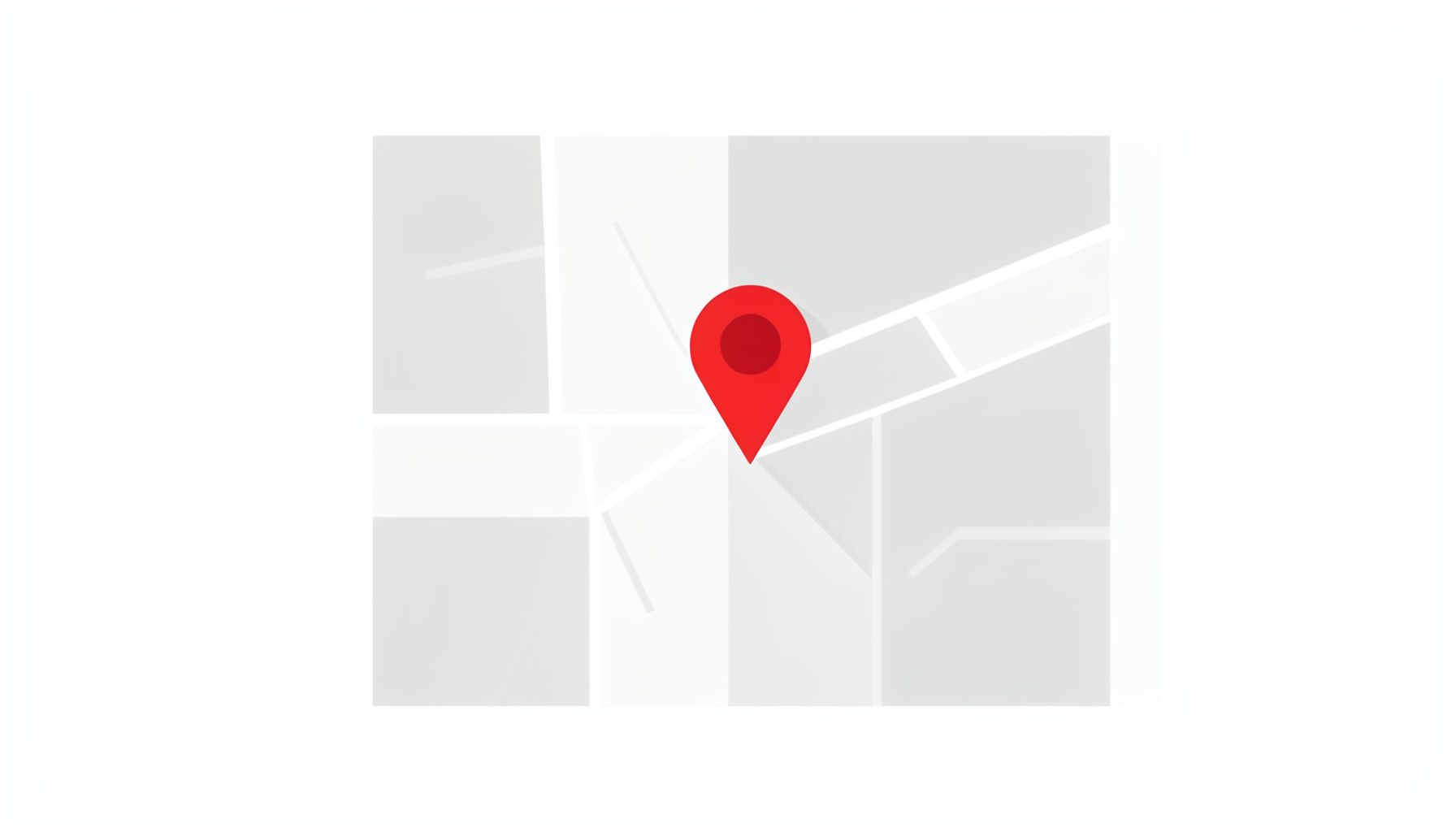 A flat vector illustration of a simplified map placeholder with light grey and white tones, subtle grid lines, and a small red location pin, conveying a clean and modern contact visual.