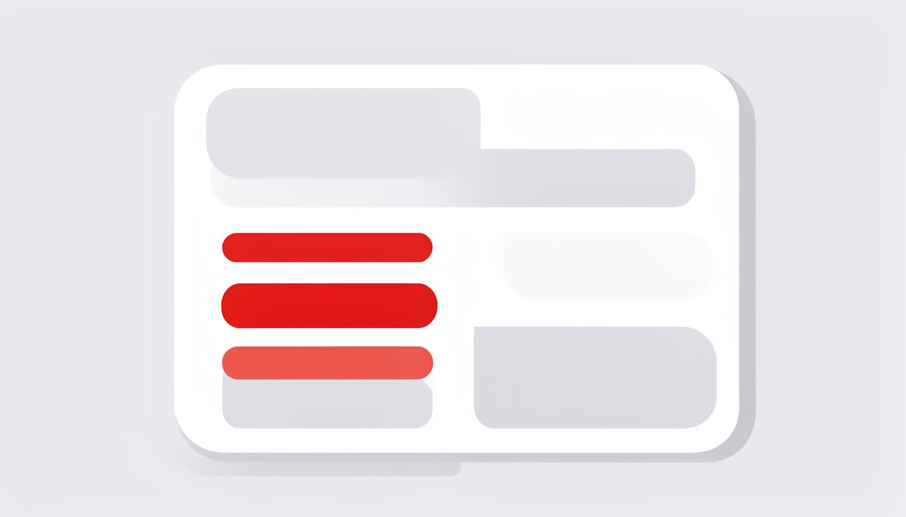 A flat vector illustration of an abstract card layout with rounded corners, using a white and light grey palette with subtle navy accents, suggesting organized information content.